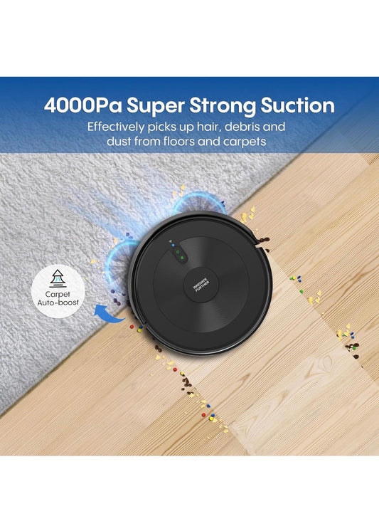 Robot Vacuum Cleaner with Mop, 4000Pa Suction Robotic Vacuums with Self-Charging, Auto Boost, WiFi/APP/Voice , Ultra Thin Robotic Vacuum Cleaner for Home Hard Floor (Light Black)