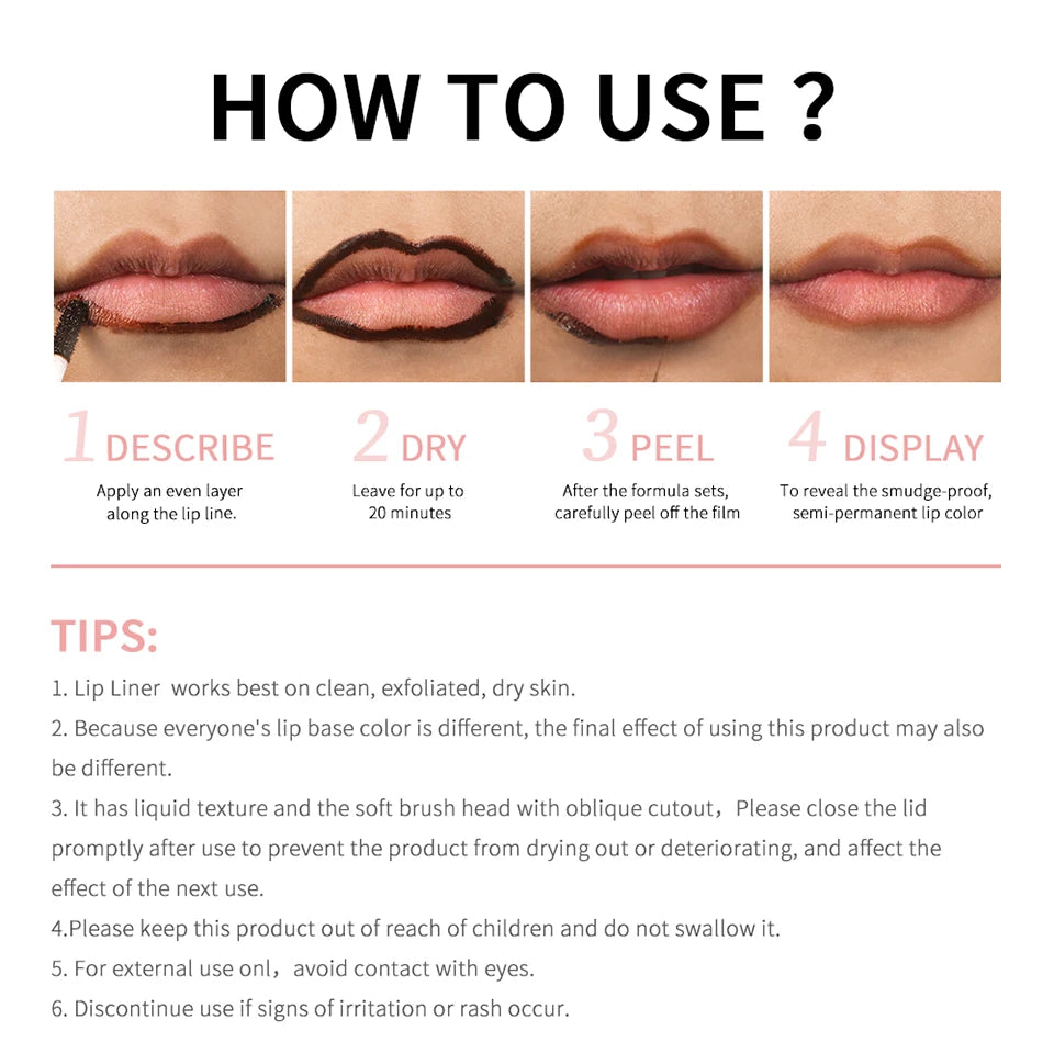 Waterproof Lip Liner Peel Off Tattoo Lip Gloss Waterproof Long Lasting Matte Lip Tint Brown Contour Tear-off Lips Stain Cosmetic