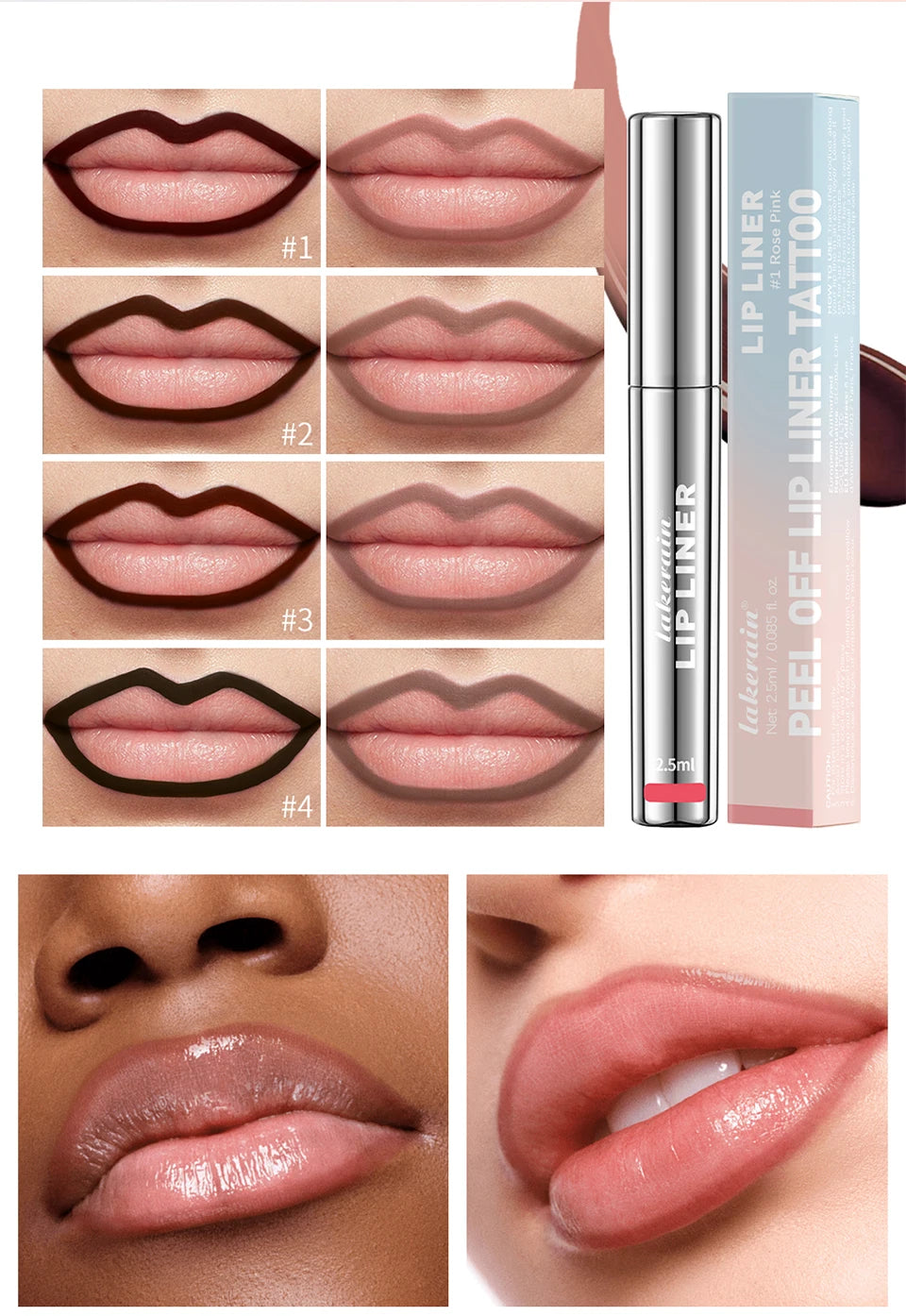 Waterproof Lip Liner Peel Off Tattoo Lip Gloss Waterproof Long Lasting Matte Lip Tint Brown Contour Tear-off Lips Stain Cosmetic