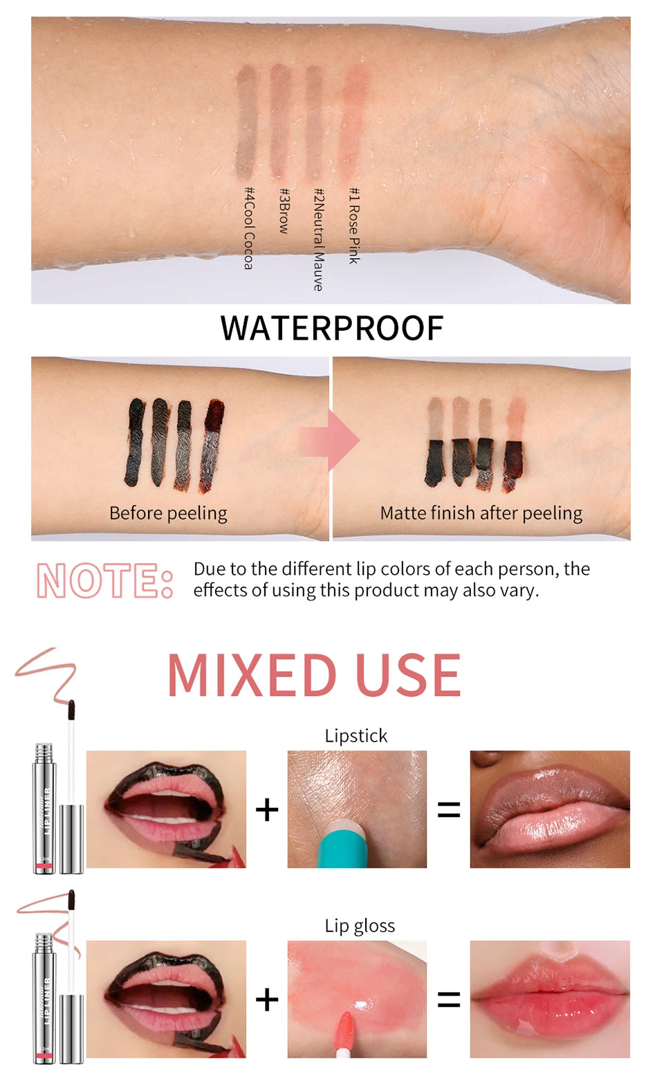 Waterproof Lip Liner Peel Off Tattoo Lip Gloss Waterproof Long Lasting Matte Lip Tint Brown Contour Tear-off Lips Stain Cosmetic