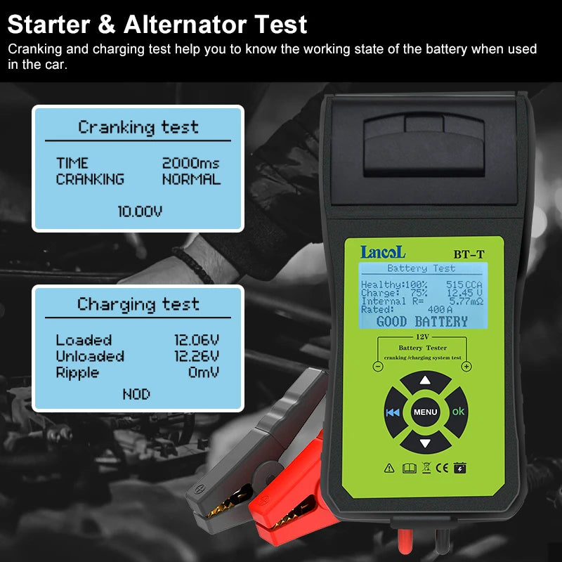 Lancol BT-T 12V Auto Battery Diagnostic Tool Cranking Test Built In Printer