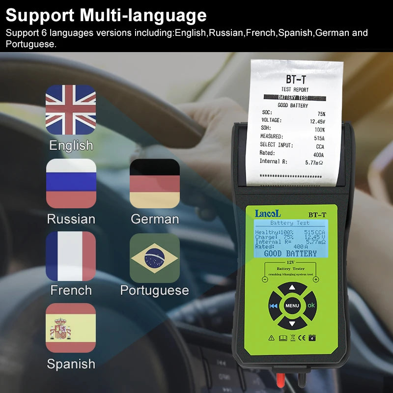 Lancol BT-T 12V Auto Battery Diagnostic Tool Cranking Test Built In Printer