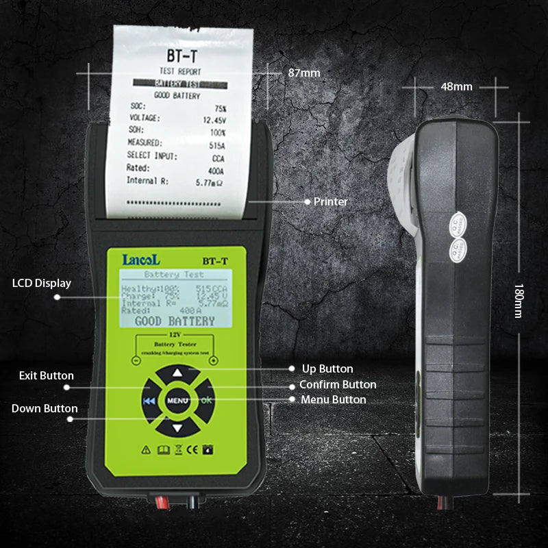 Lancol BT-T 12V Auto Battery Diagnostic Tool Cranking Test Built In Printer