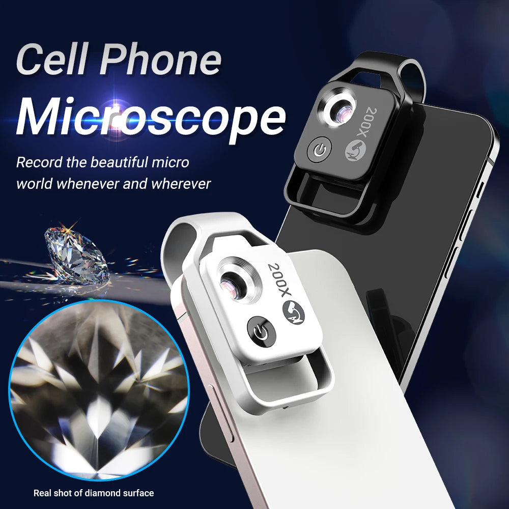 APEXEL Digital 200X Microscope Lens with CPL Mobile LED Guide Light Lamp Micro Pocket SuperMacro Lens for iPhone Samsung phones