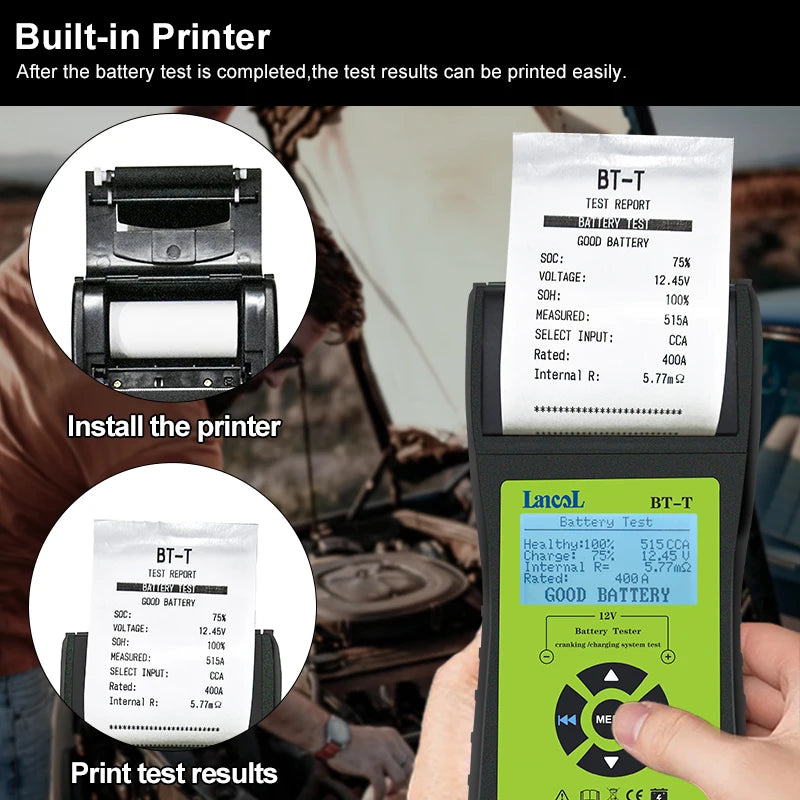 Lancol BT-T 12V Auto Battery Diagnostic Tool Cranking Test Built In Printer