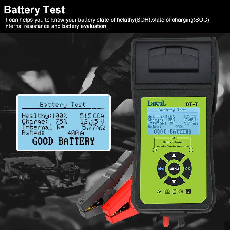 Lancol BT-T 12V Auto Battery Diagnostic Tool Cranking Test Built In Printer