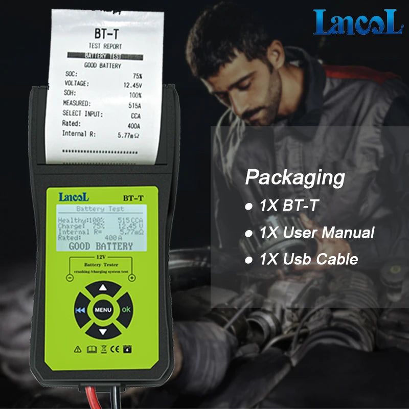 Lancol BT-T 12V Auto Battery Diagnostic Tool Cranking Test Built In Printer