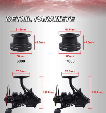 MIFINE BUNSEN Spinning Fishing Reel with Fish Bite Alarm Indication Back Front Daul Drag 10KG 6+1BB 4.7:1 6000 7000 Carp Fishing