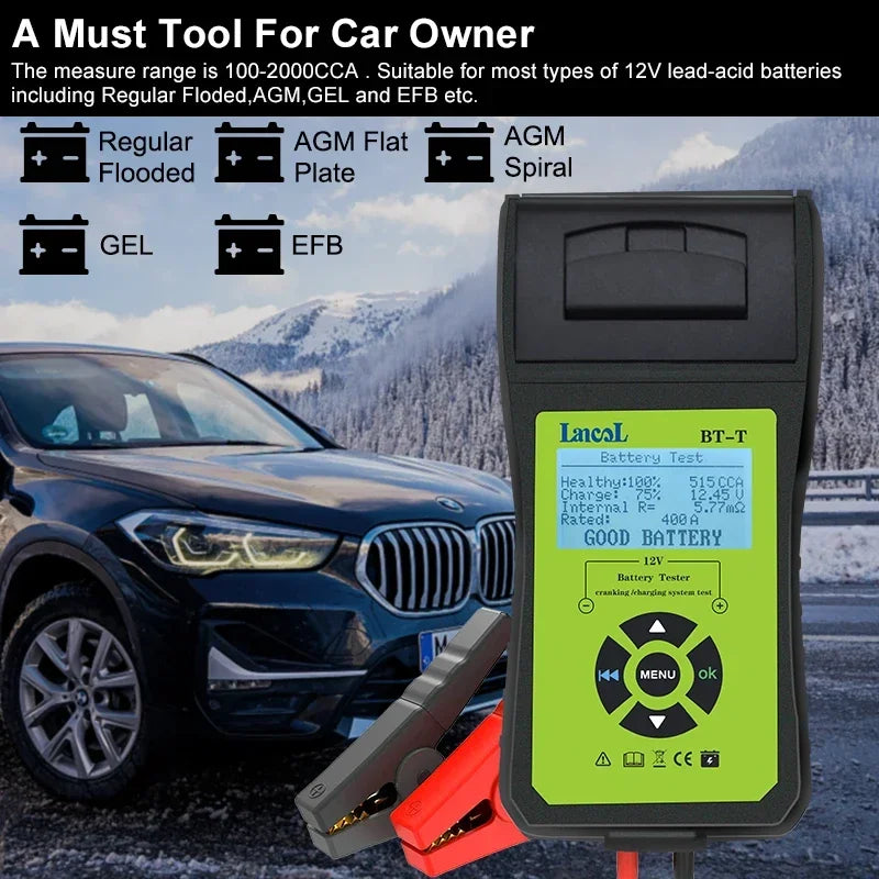 Lancol BT-T 12V Auto Battery Diagnostic Tool Cranking Test Built In Printer