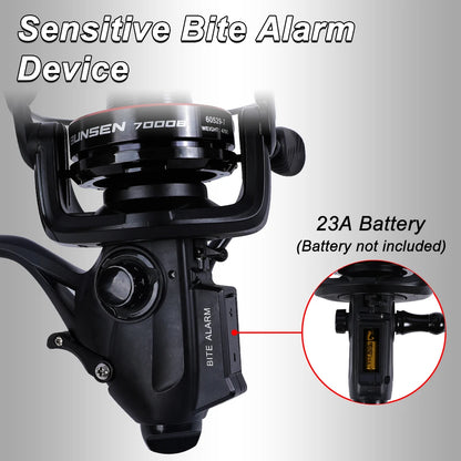 MIFINE BUNSEN Spinning Fishing Reel with Fish Bite Alarm Indication Back Front Daul Drag 10KG 6+1BB 4.7:1 6000 7000 Carp Fishing