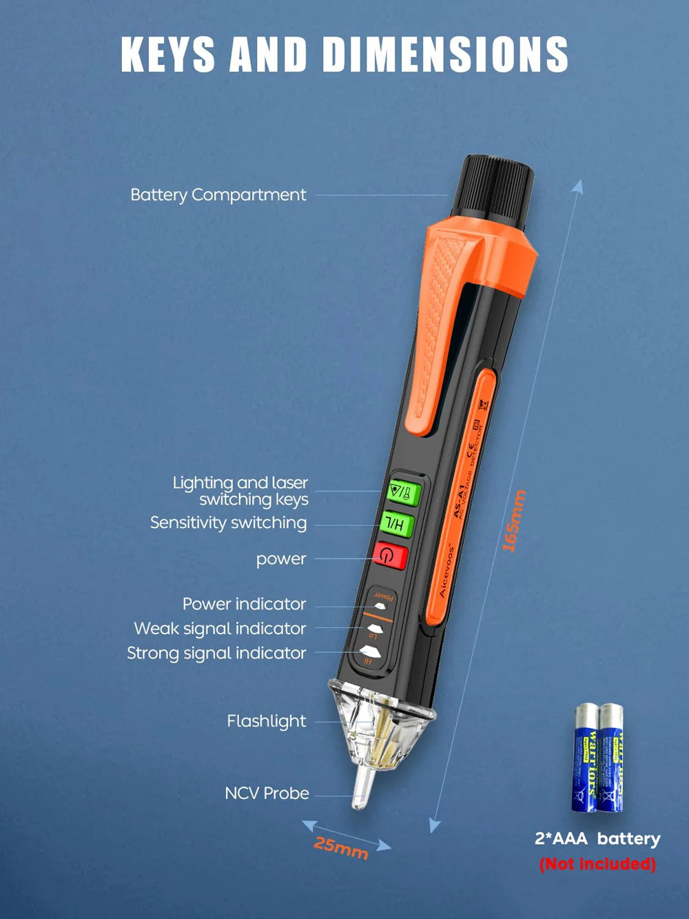 Non-Contact Voltage Detector Electrical Pen AC Voltage Tester Smart Breakpoint Finder 12-1000V Buzzer Alarm with Flashlight