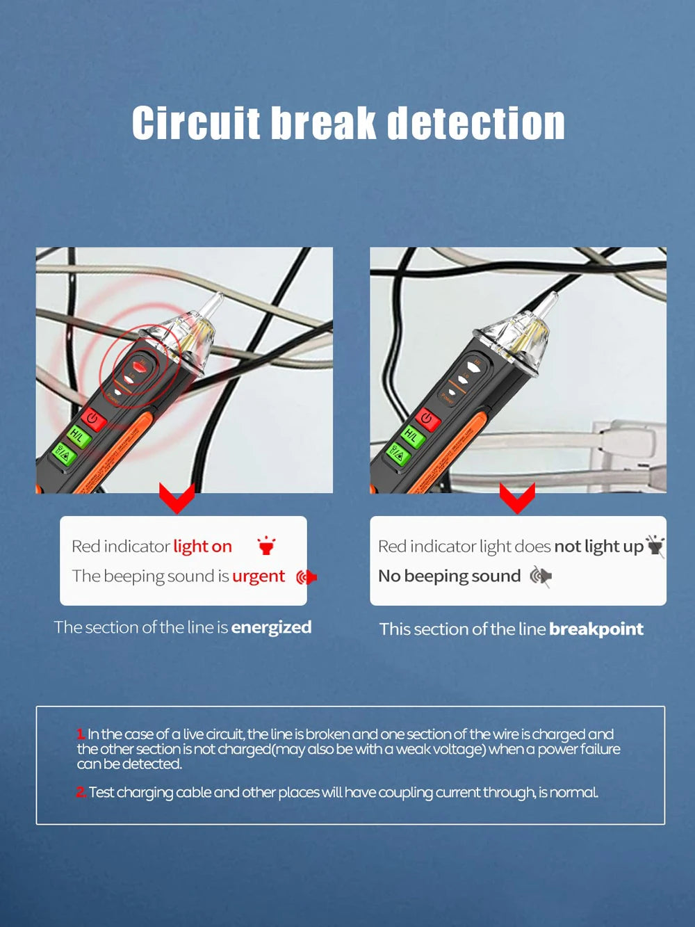 Non-Contact Voltage Detector Electrical Pen AC Voltage Tester Smart Breakpoint Finder 12-1000V Buzzer Alarm with Flashlight