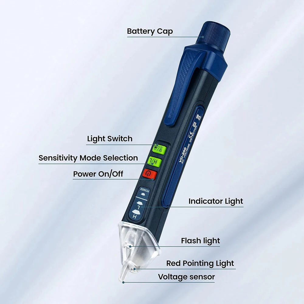 Non-Contact Voltage Detector Electrical Pen AC Voltage Tester Smart Breakpoint Finder 12-1000V Buzzer Alarm with Flashlight