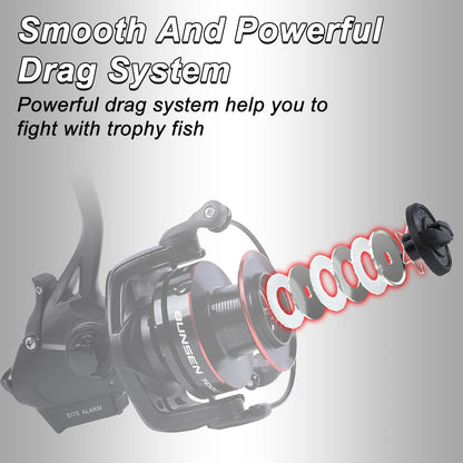 MIFINE BUNSEN Spinning Fishing Reel with Fish Bite Alarm Indication Back Front Daul Drag 10KG 6+1BB 4.7:1 6000 7000 Carp Fishing