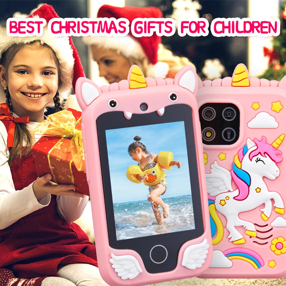 Kids Smart Phone Camera Toys Touchscreen Unicorn Baby Mobile MP3 Player Digital Camera Educational Toys for Girls Boys Age 3-8