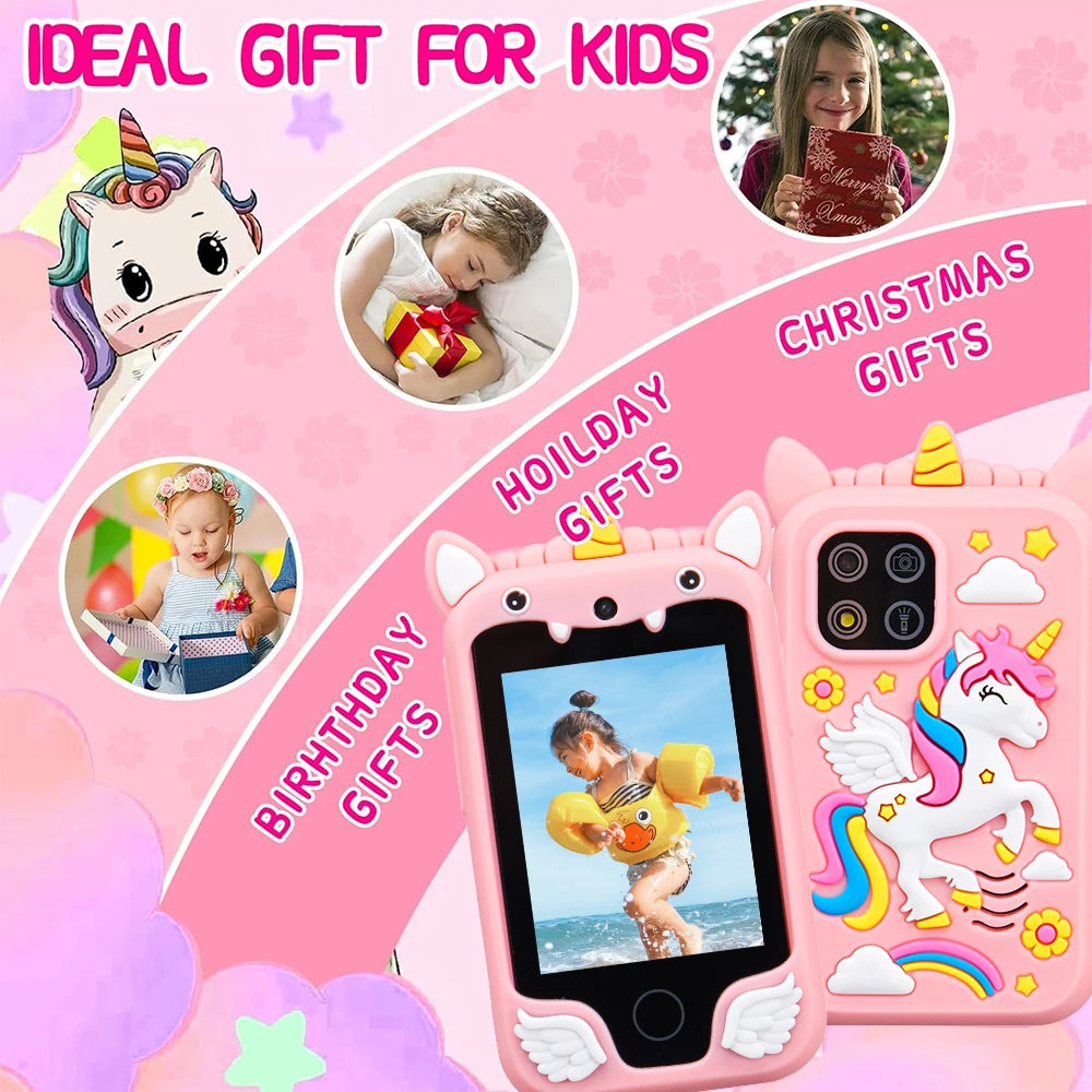 Kids Smart Phone Camera Toys Touchscreen Unicorn Baby Mobile MP3 Player Digital Camera Educational Toys for Girls Boys Age 3-8